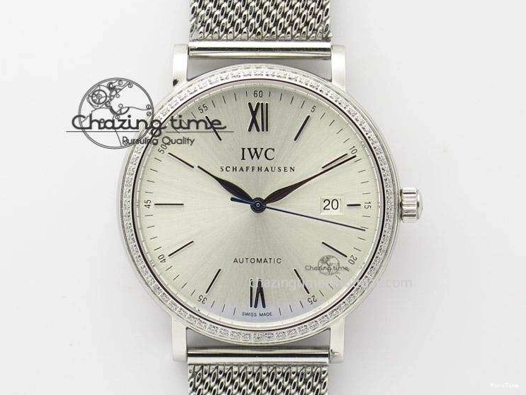 MIROTIME 1231 Portofino SCHAFFHAUSEN SS MKF 1:1 Best Edition Silver Dial Diamond On Mesh Bracelet A Lightweight 7339